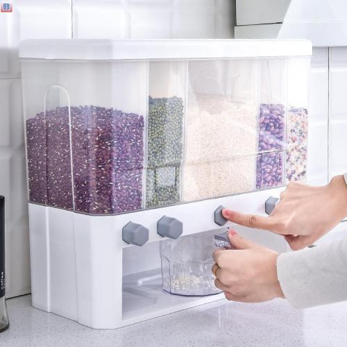 360 Degree Rotating Kitchen Plastic 4-Grid Rice Storage Dry Food Dispenser Food Storage Box Sealed Cereal dispenser