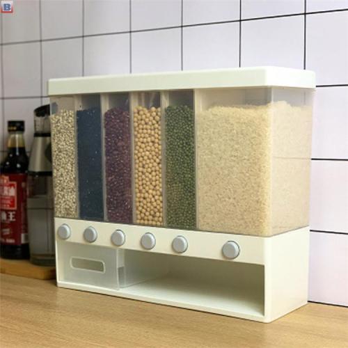 360 Degree Rotating Kitchen Plastic 4-Grid Rice Storage Dry Food Dispenser Food Storage Box Sealed Cereal dispenser