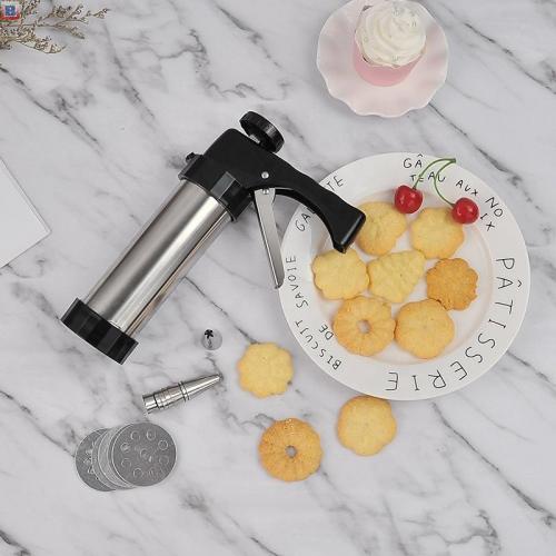 Cookie Press Gun,Stainless Steel Biscuit Press Cookie Gun Set with 20 Cookie Discs and 4 Nozzles for DIY Biscuit Maker and Decoration