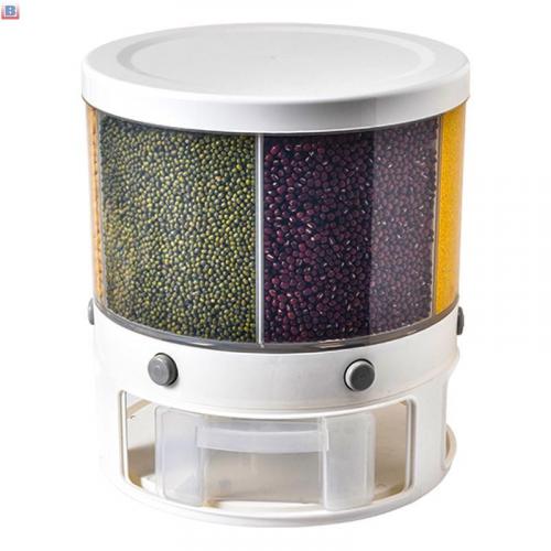 360 Degree Rotating Kitchen Plastic 4-Grid Rice Storage Dry Food Dispenser Food Storage Box Sealed Cereal dispenser